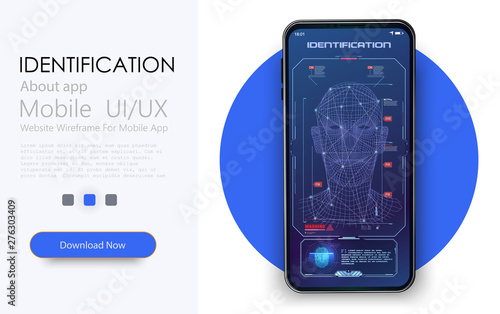 Biometric , face recognition and voice recognition for authorization verification with futuristic identification. Technology mobile scanning. Recognition System Concept (Authentication) HUD, GUI, UI