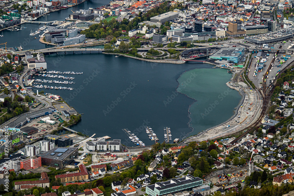 Bergen harbour from the top of the mountain, Norway