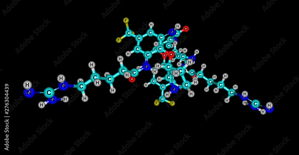 Brilacidin antibiotic molecular structure isolated on black