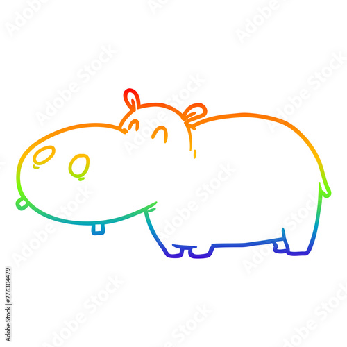 rainbow gradient line drawing cartoon hippo