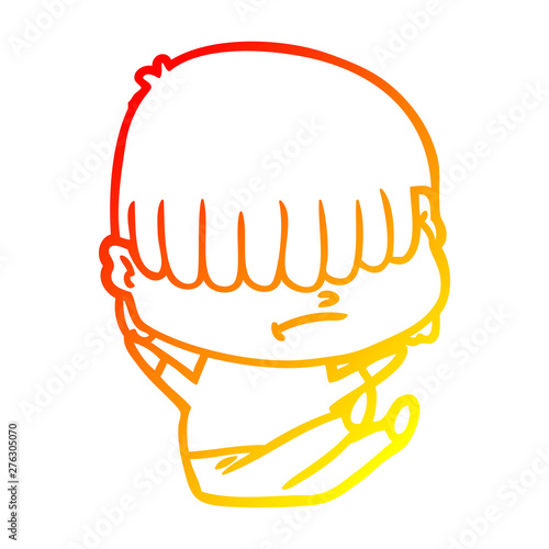 warm gradient line drawing cartoon boy with untidy hair