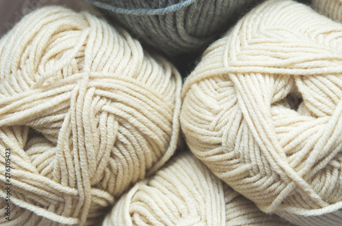 Knitting background.  Knitting yarn for handmade winter clothes. - Image