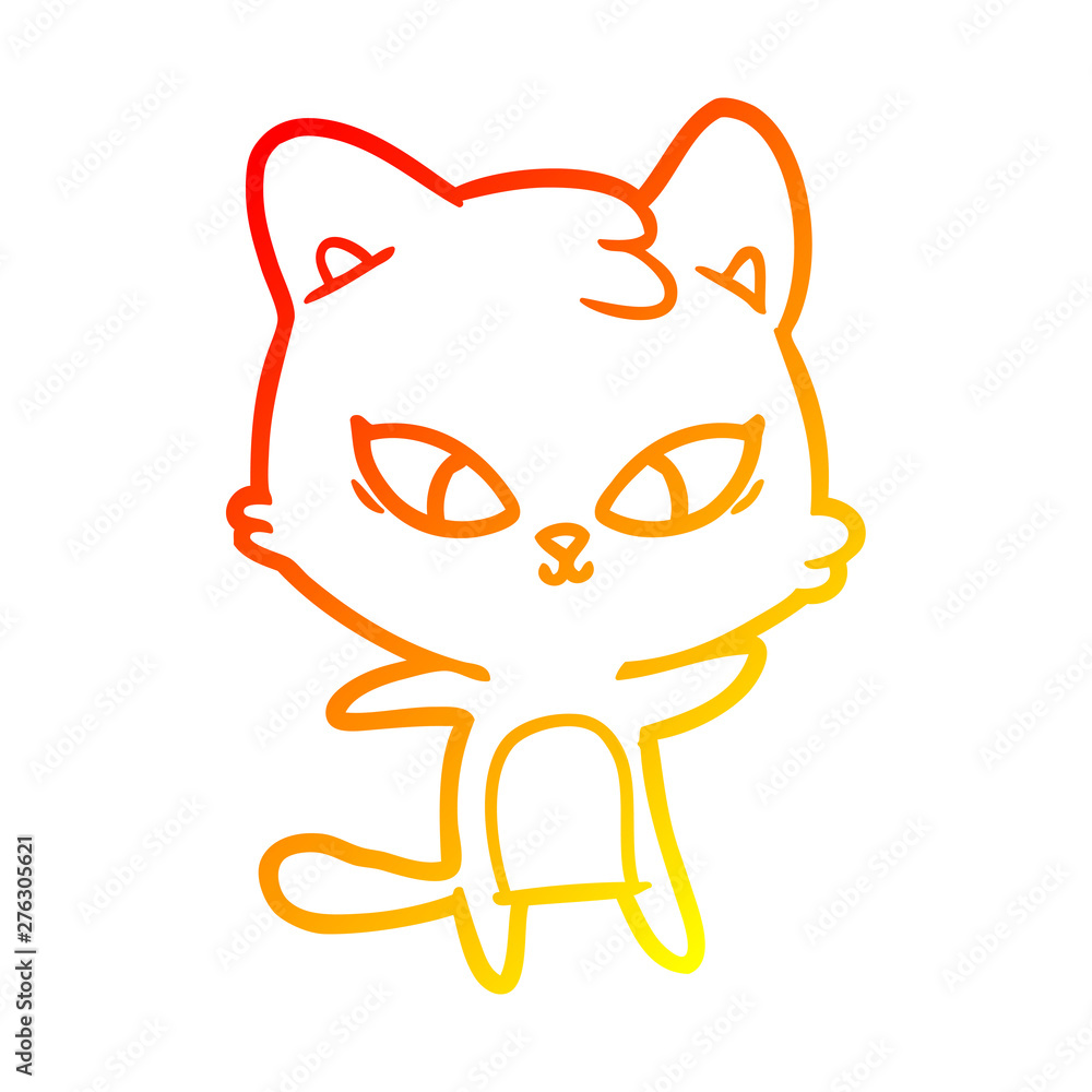 warm gradient line drawing cute cartoon cat