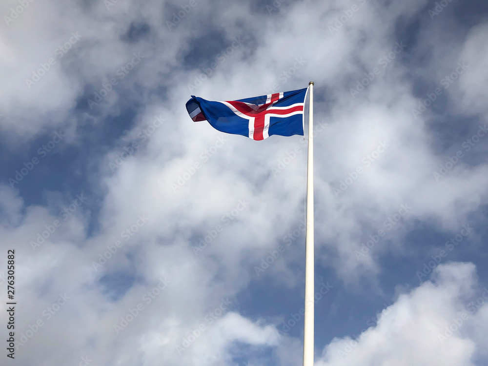 Flag of Iceland waving in the sky with