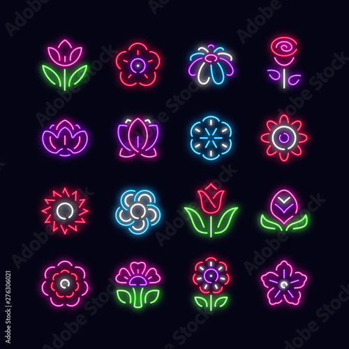 Flowers neon vector icons