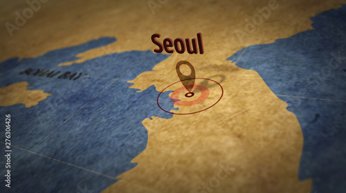 Canvas Print Seoul on retro map