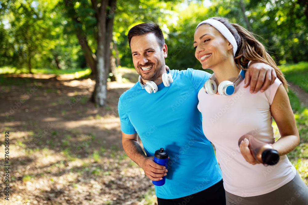 Fitness training for couple in love outside Fitness training for couple in love outside