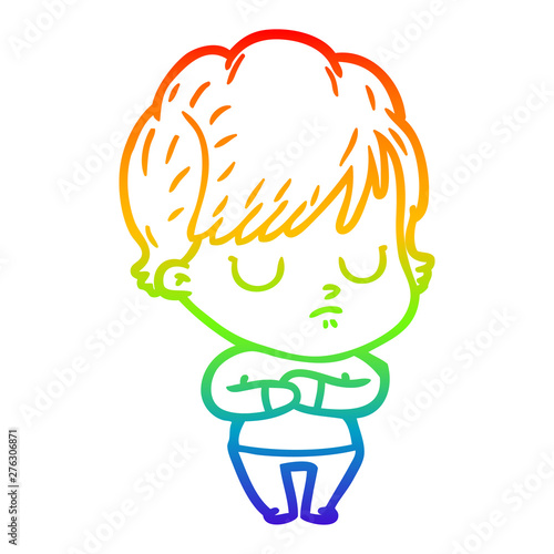 Fototapeta Naklejka Na Ścianę i Meble -  rainbow gradient line drawing cartoon woman