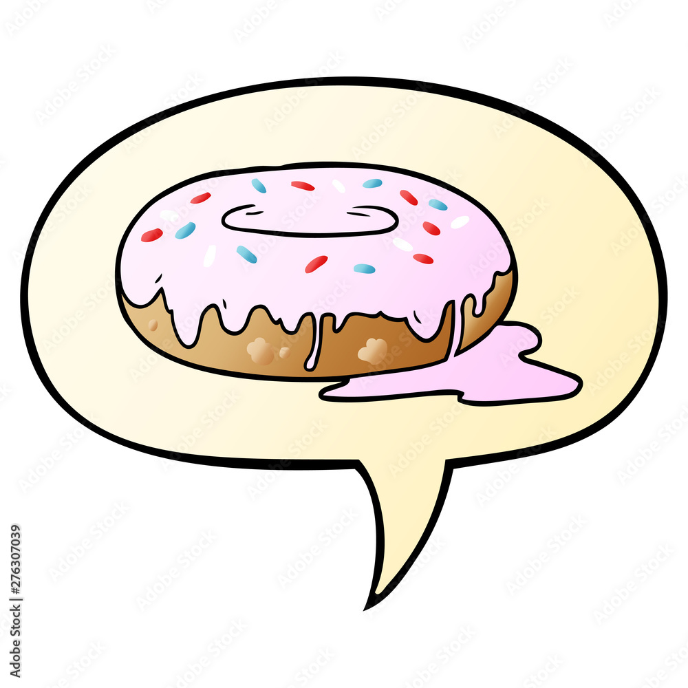 cartoon donut and speech bubble in smooth gradient style