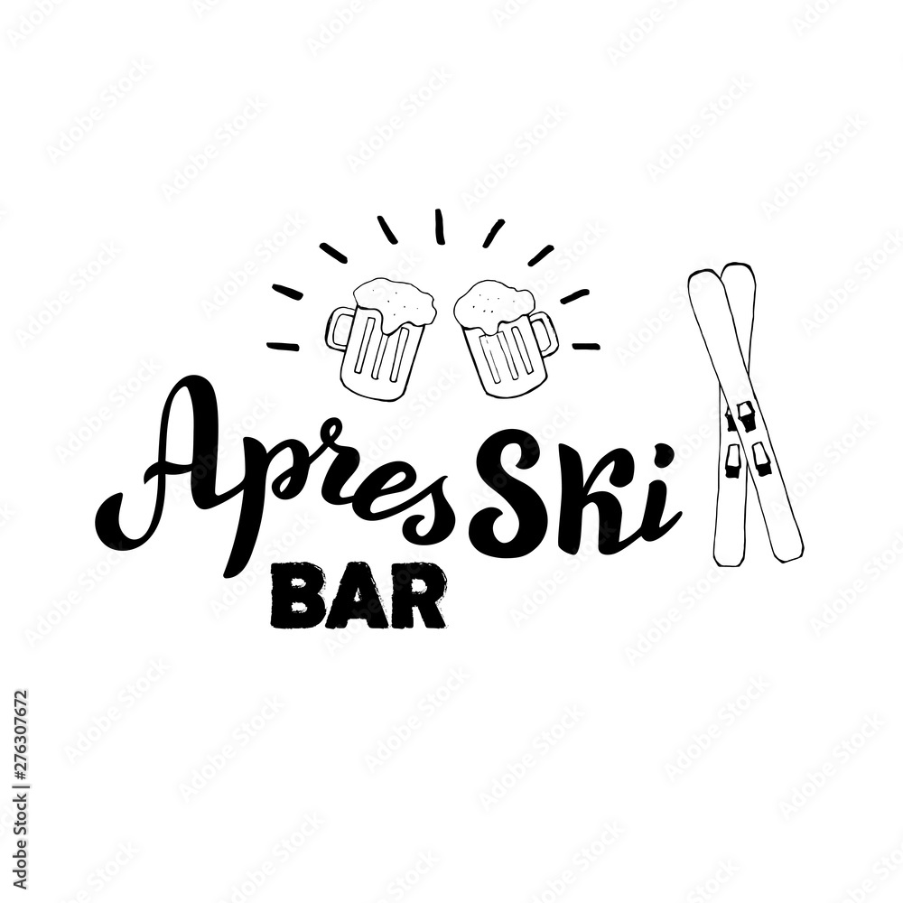 vecteur-stock-apres-ski-bar-logo-with-beer-and-ski-trendy-lettering