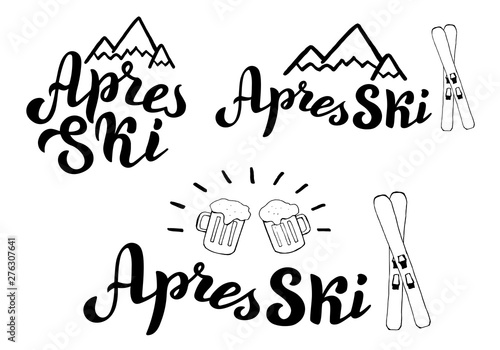 Apres ski typography logo set. Mountain resort banner, poster. Apres ski bar leaflet. Vector eps 10. photo