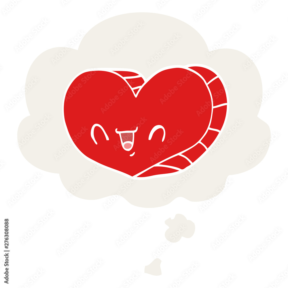 cartoon love heart and thought bubble in retro style