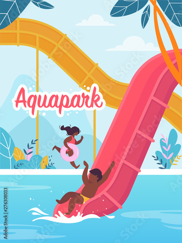 Advertising Flyer is Written Aquapark Cartoon.