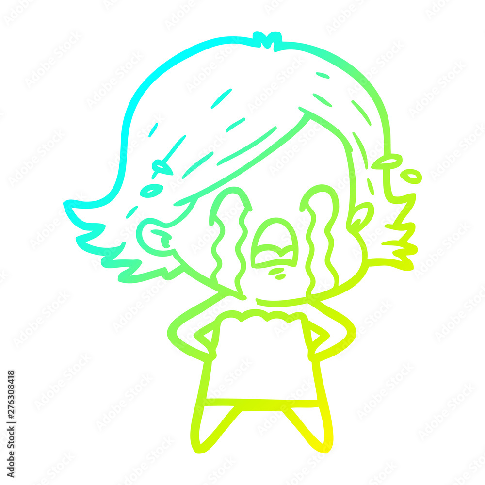 Obraz premium cold gradient line drawing cartoon woman crying