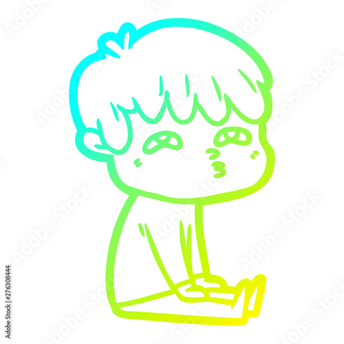 cold gradient line drawing cartoon curious man