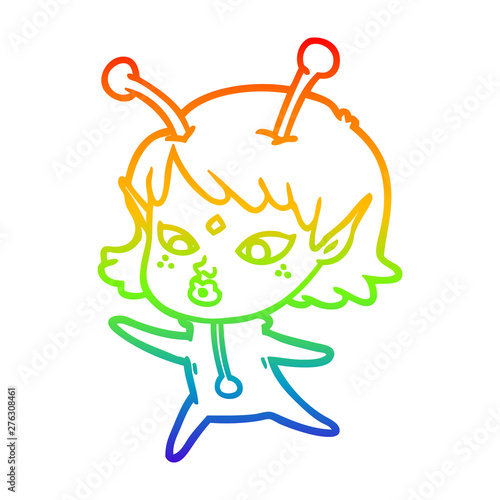 rainbow gradient line drawing pretty cartoon alien girl