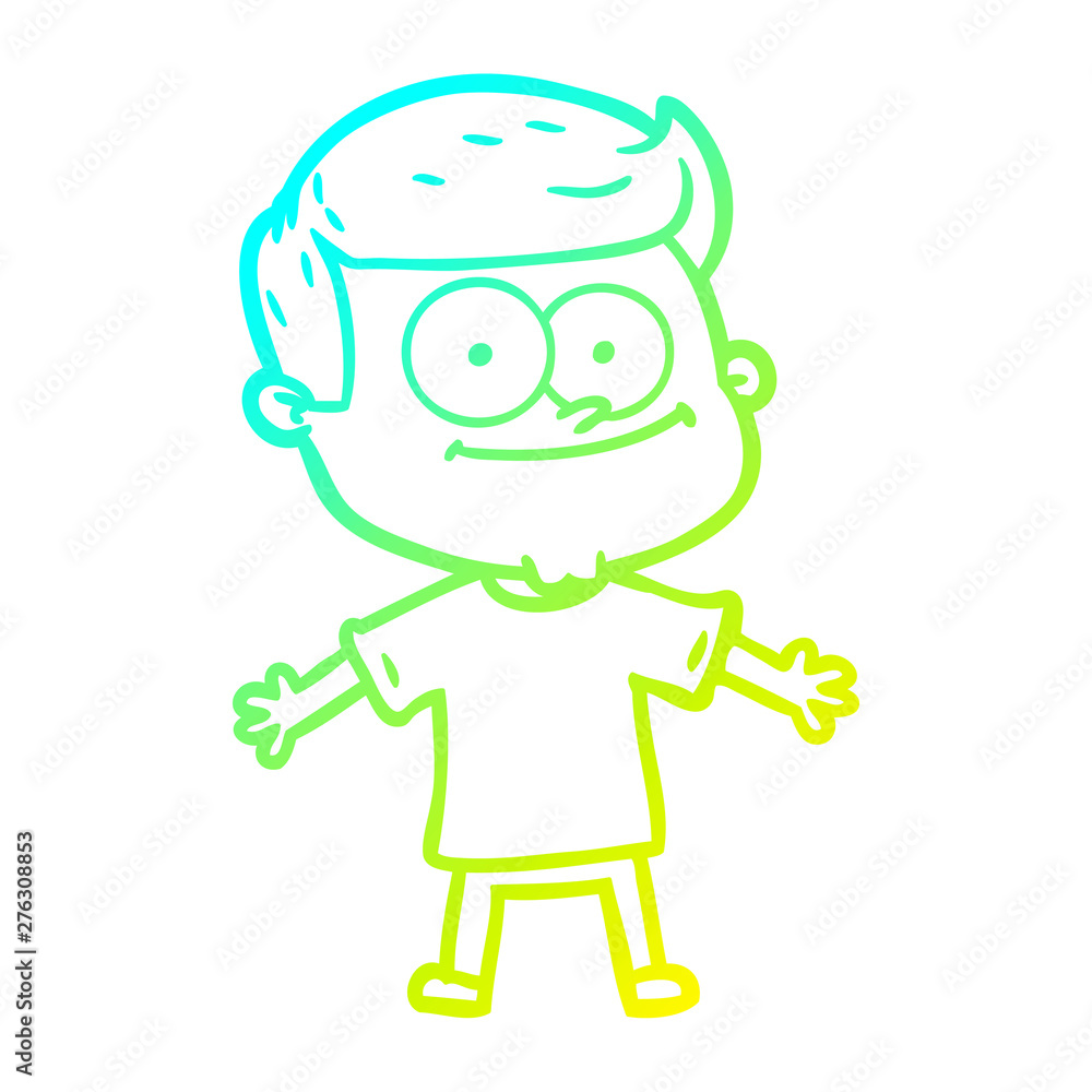 cold gradient line drawing cartoon happy man