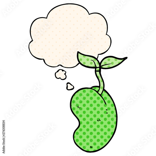 cartoon sprouting seed and thought bubble in comic book style