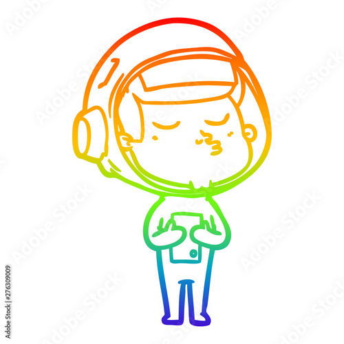 rainbow gradient line drawing cartoon confident astronaut