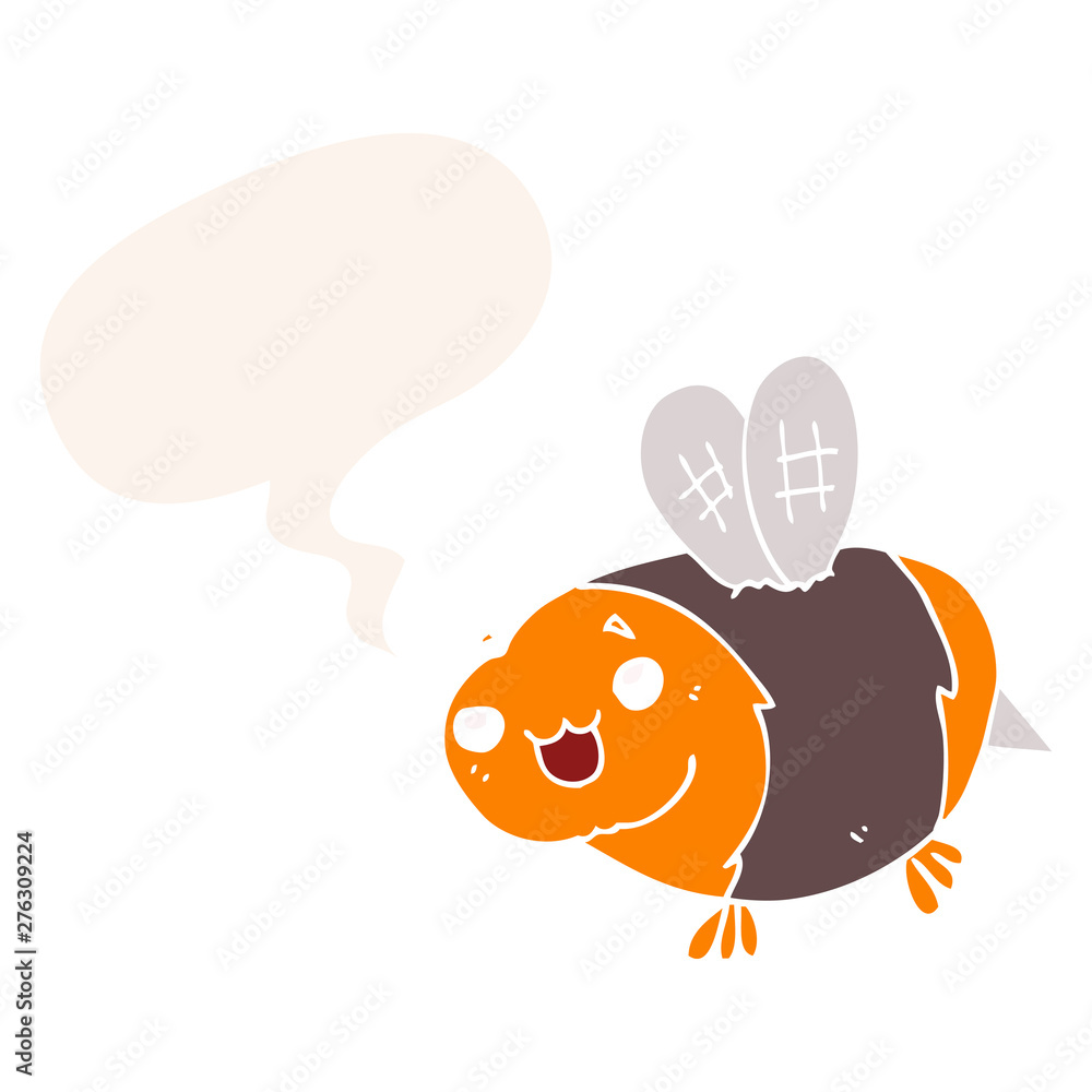 Fototapeta premium funny cartoon bee and speech bubble in retro style