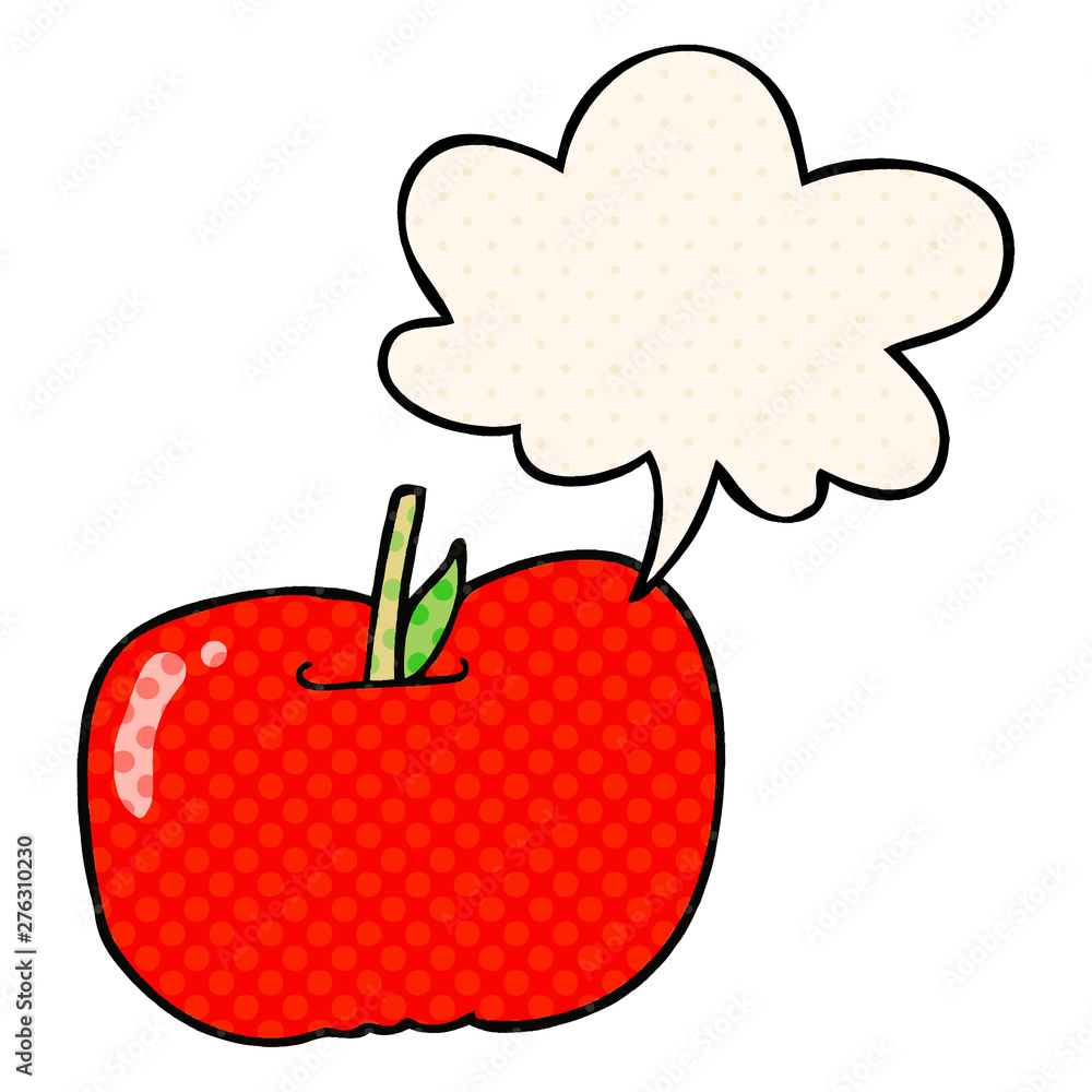 Fototapeta premium cartoon apple and speech bubble in comic book style