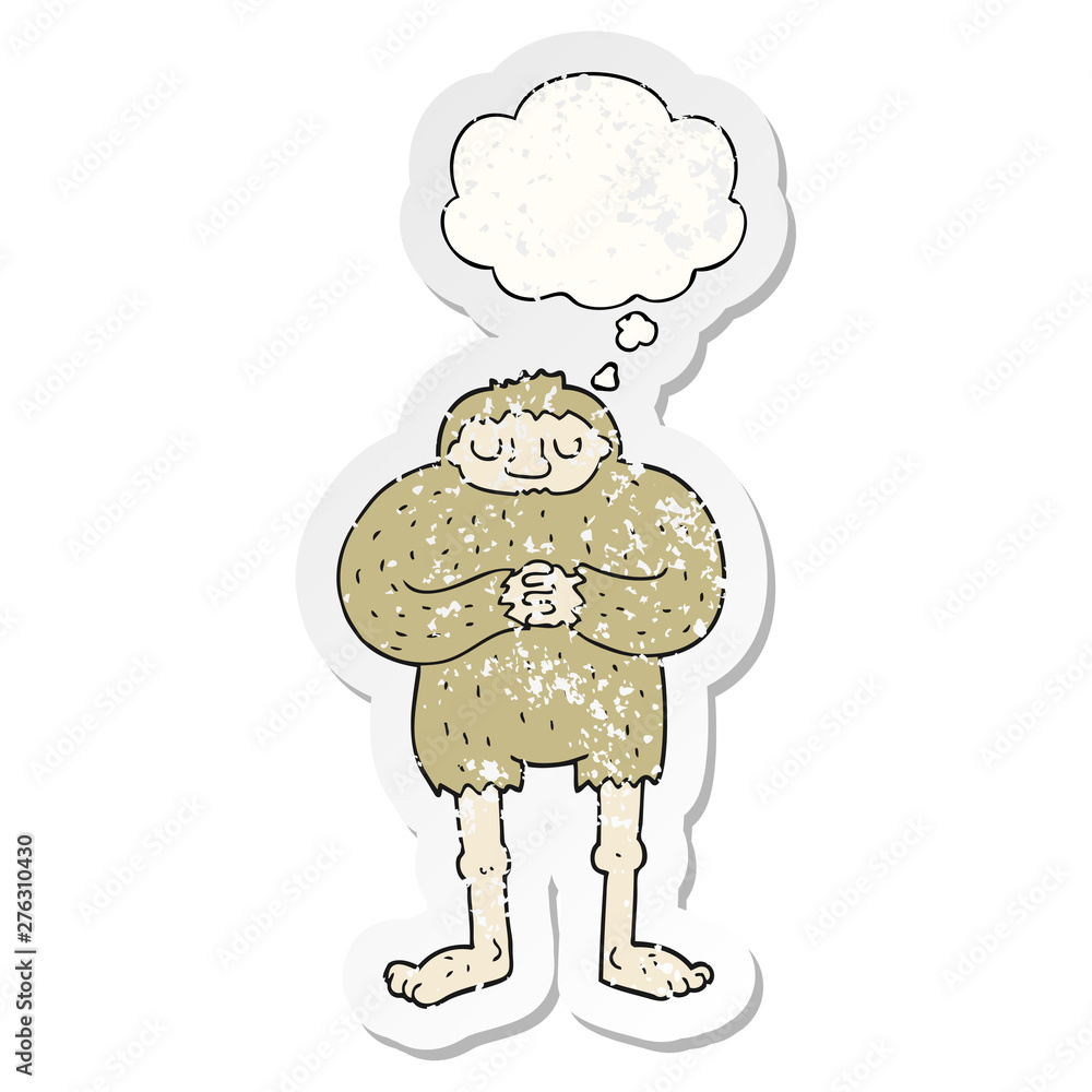 cartoon bigfoot and thought bubble as a distressed worn sticker cartoon bigfoot and thought bubble as a distressed worn sticker