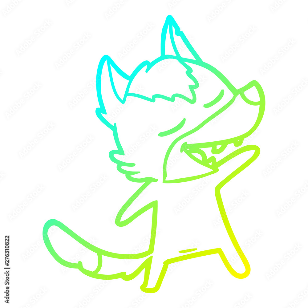 cold gradient line drawing cartoon wolf laughing