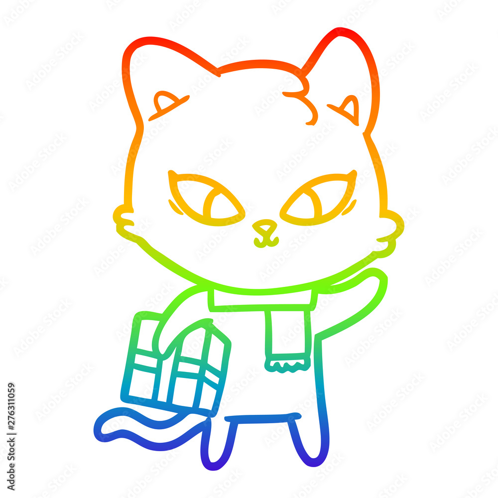 Obraz premium rainbow gradient line drawing cute cartoon cat