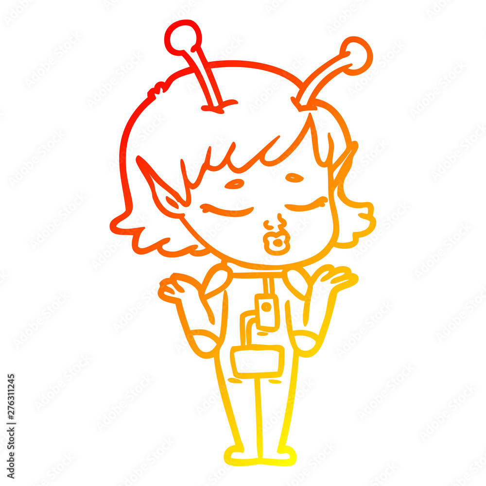 warm gradient line drawing cartoon alien girl warm gradient line drawing cartoon alien girl
