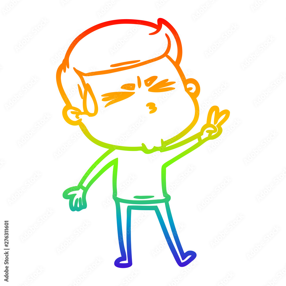 rainbow gradient line drawing cartoon man sweating