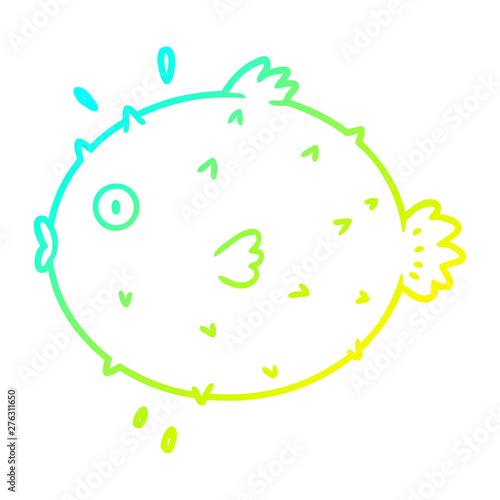 cold gradient line drawing cartoon puffer fish