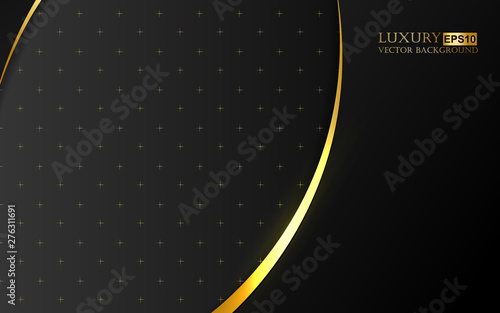 Abstract golden luxury curve line layout on black background. Elegant glow gold vector design template concept for use element wallpaper, banner, flyer, cover, business advertising