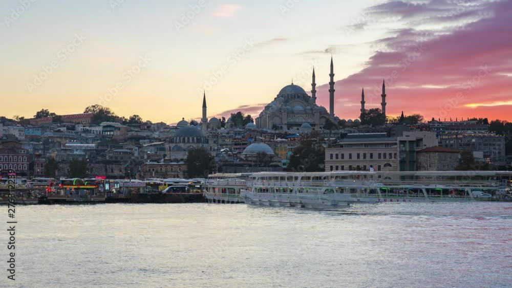 Istanbul city skyline with Bosphorus and the Sea of Marmara day to night time lapse in Istanbul, Turkey Istanbul city skyline with Bosphorus and the Sea of Marmara day to night time lapse in Istanbul, Turkey