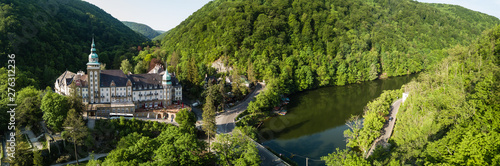 Aerial drone view to Lillafured Castle in Hungary in Bukk National Park photo