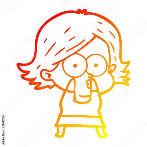 warm gradient line drawing cartoon girl pouting