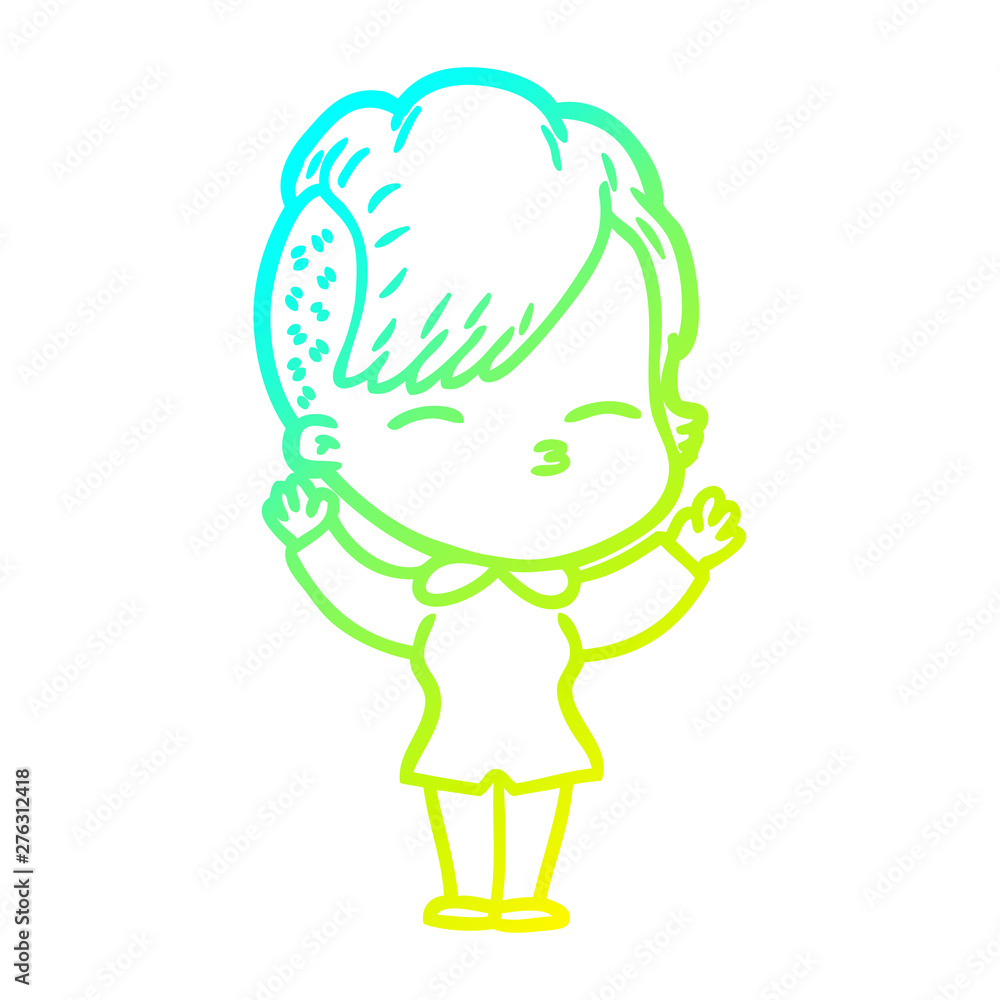 cold gradient line drawing cartoon squinting girl