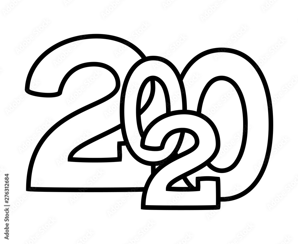 Line art black and white 2020 new year poster Line art black and white 2020 new year poster