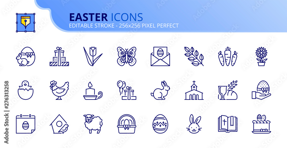 Simple set of outline icons about Easter - obrazy, fototapety, plakaty 