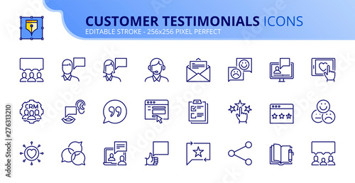 Simple set of outline icons about customer testimonials