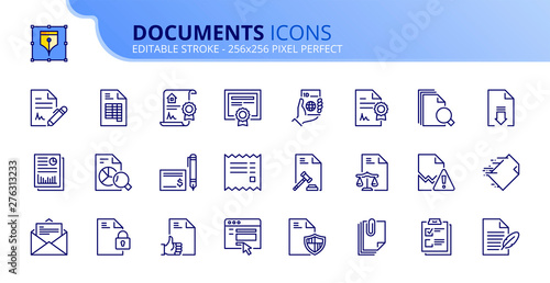 Simple set of outline icons about documents