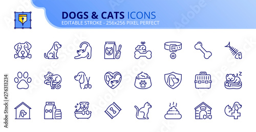 Simple set of outline icons about dogs and cats