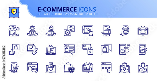 Simple set of outline icons about ecommerce