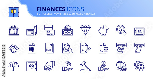 Simple set of outline icons about finances