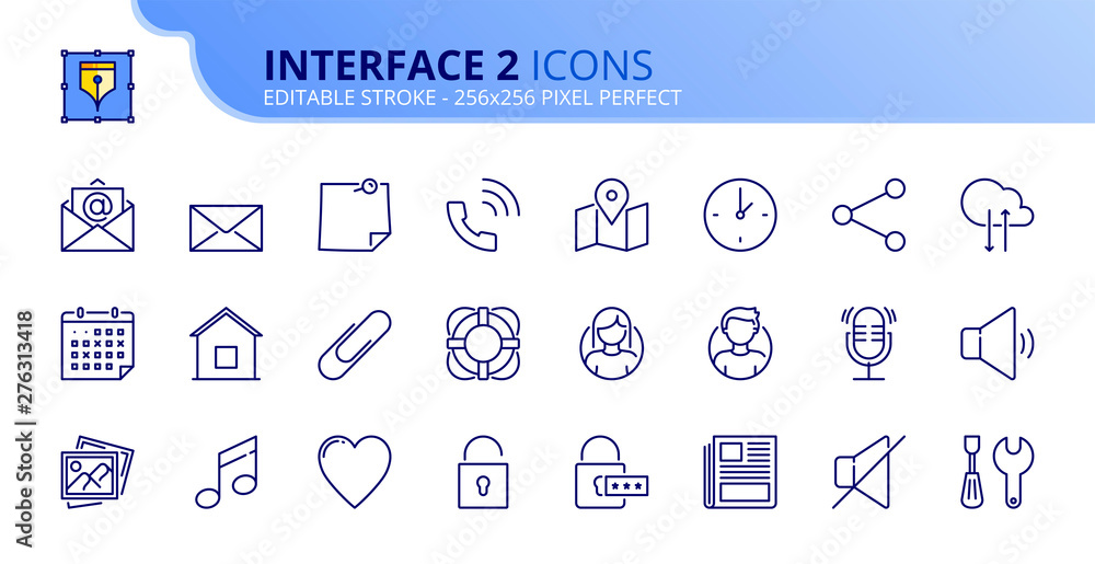 Simple set of outline icons about interface 2 - obrazy, fototapety, plakaty 