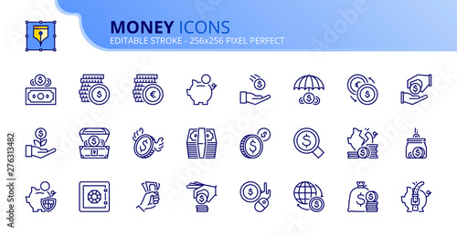 Simple set of outline icons about money