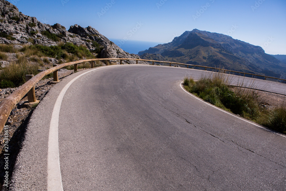 Road to Sa Calobra in Serra de Tramuntana - mountains. Serpentine road.  in Mallorca, Spain. 