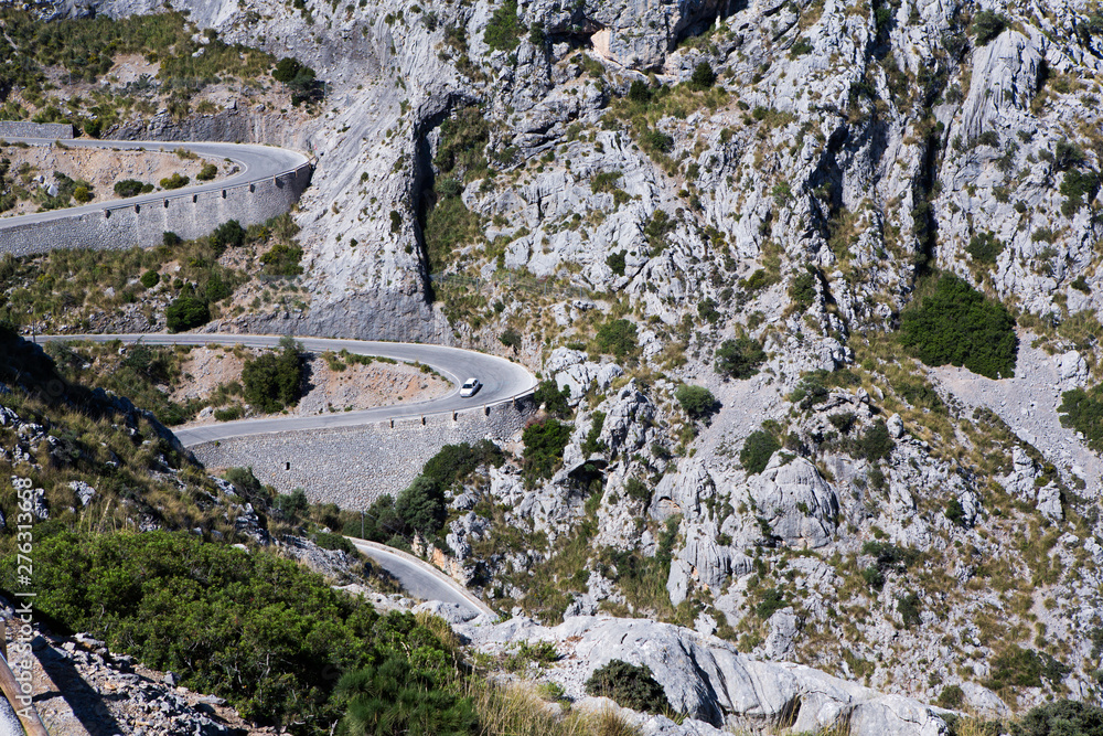 Road to Sa Calobra in Serra de Tramuntana - mountains. Serpentine road.  in Mallorca, Spain. 