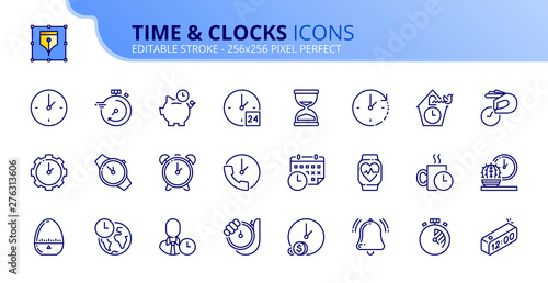 Simple set of outline icons about time and clocks