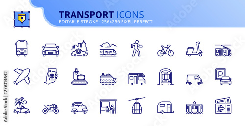 Simple set of outline icons about transport