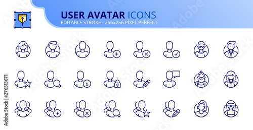 Simple set of outline icons about user interface and avatars